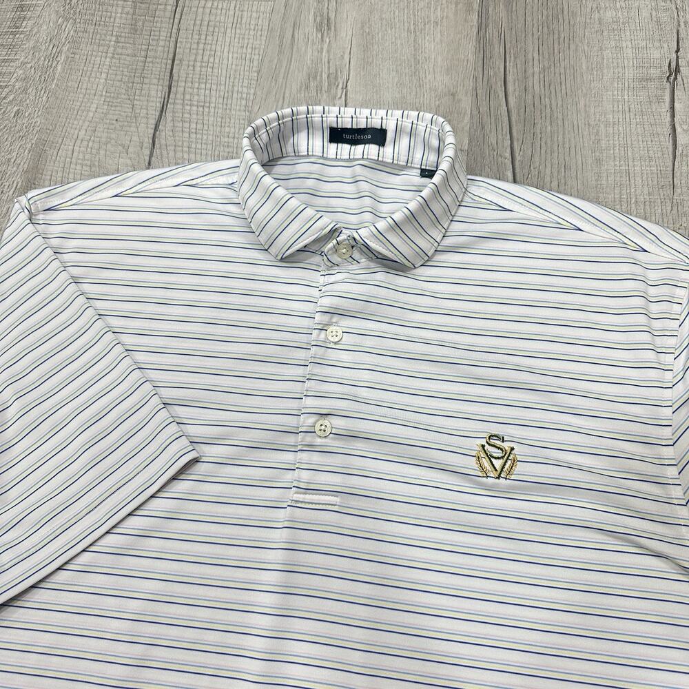 Turtleson Polo Shirt Mens Large White Striped Sage Valley Golf Performance